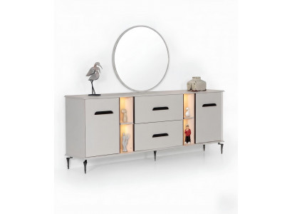 Sideboard Beige Bequem Modern Geräumig Mit Beleuchtung Stilvoll