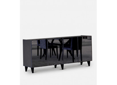 Modernes Sideboard Schwarz Glas Geräumig Verspiegelt lux Design