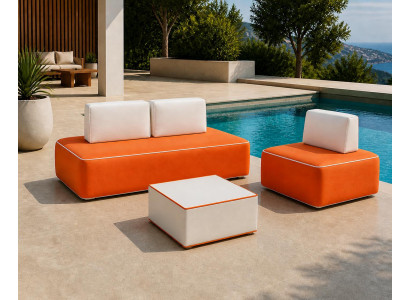 Sofa Sessel Couchtisch orange weiß weich bequem moderner neu
