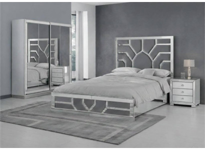 Modernes Schlafzimmer-Set mit Bett, Nachtisch und Kleiderschrank