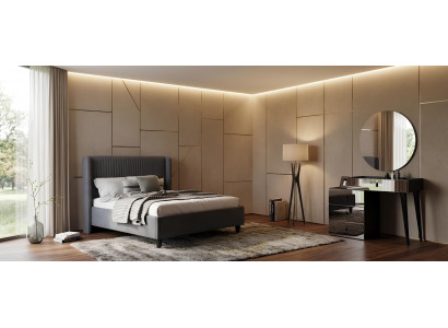Schlafzimmer-Set Bett Schminktisch Schwarz Modern Bequem Holz