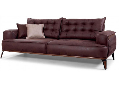 3-Sitzer sofa Leder Modern Kissen Elegant Komfortabel Dunkelbraun Neu