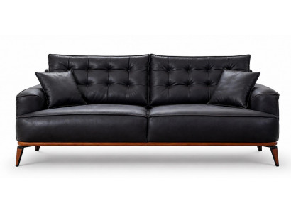 3Sitzer-Sofa Leder Modern Dunkelblau Elegant Bequem Kissen Komfortabel