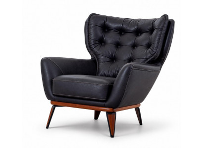 Sessel Modern Leder Komfortabel Bequem Dunkelblau Weiche Rückenlehne