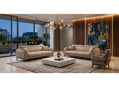 Polstergarnitur 3Sitzer sofa Elektroantrieb Beige Kissen Akzent Sessel