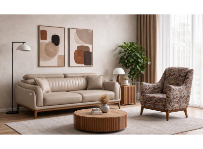 Polstergarnitur 3Sitzer sofa Elektroantrieb Beige Kissen Akzent Sessel