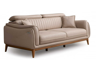 3Sitzer sofa mit Elektroantrieb Leder Beige Kissen Modern Statusbewuss