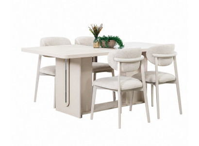 Stilvolles Esszimmer Set Designer Holztisch Edle 4x Textilstühle 5tlg