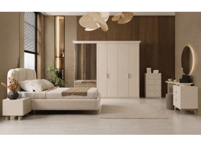 Doppelbett Nachttisch Schrank Schminktisch Kommode beige neu