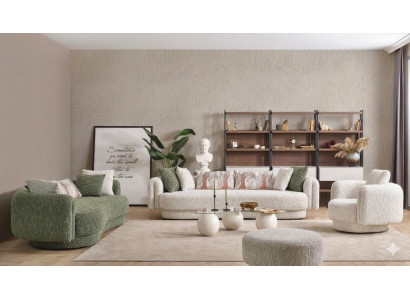 Design Wohnzimmer-Set (5-tlg.): 2 Sofas, Sessel, Couchtisch, Hocker