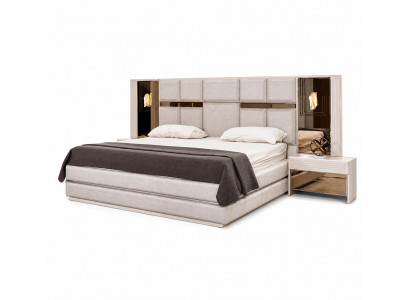 Luxuriöses Beiges Schlafzimmer Set Großes Doppelbett 2x Nachttische