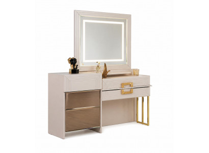 Schminktisch mit Spiegel und goldenen Akzenten Modern Beige stilvolle Möbel
