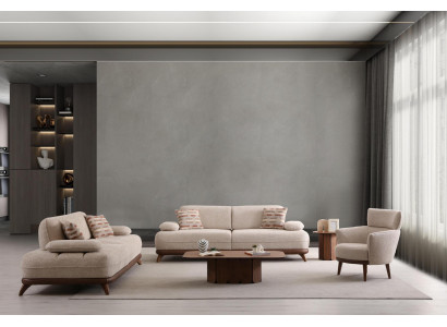 Sofa Set 2x 3-Sitzer Sofa 1x Sessel Modern Beige Elegant Design Neu