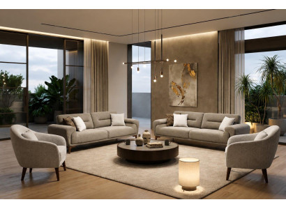 Sofa Set 2x 3-Sitzer Sofa 2x Sessel Modern Grau Luxus Elegant Neu
