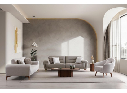 Sofa Set 2x 3-Sitzer Sofa 1x Sessel Modern Grau Elegant Design Neu