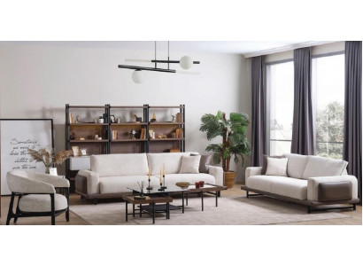 Luxus Wohnzimmer-Set: 2 Sofas, Sessel & 3er Couchtisch-Set Weiß
