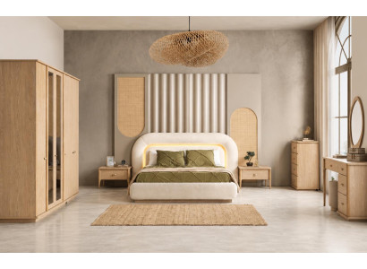 Doppelbett Nachttisch Schrank Schminktisch Kommode beige neu