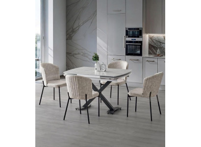 Esszimmer-Set Esstisch 4x Stuhl Modern Marmor Beige Ausziehbar