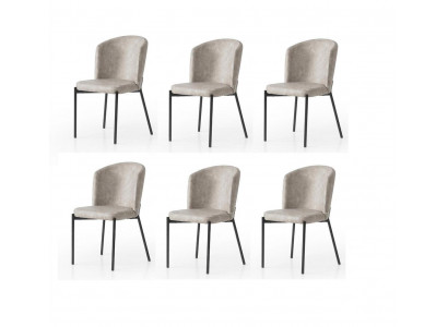 Stuhl-Set 6x Stuhl Beige Bequem Modern Stilvoll Stoff Weich Klassisch