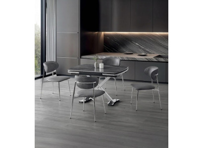 Esszimmer-Set Esstisch 4x Stuhl Grau Komfortabel Modern Ausziehbar