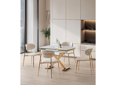 Esszimmer-Set Esstisch 4x Stuhl Modern Marmor Komfortabel Ausziehbar