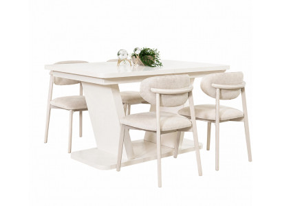 Komplette Esszimmergarnitur Robuster Holztisch Moderne Textilstühle