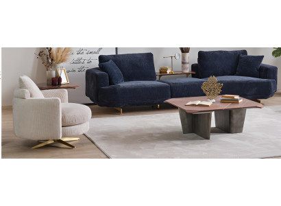 Luxus-Set: 4-Sitzer Sofa, Sessel & Design-Tische