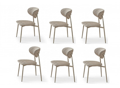 Stuhl-Set 6x Stuhl Beige Bequem Modern Stoff Weich Klassisch