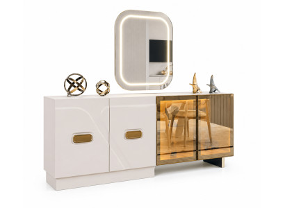 Exklusives LED Sideboard Designer Spiegel Modernes Wohnzimmer Set