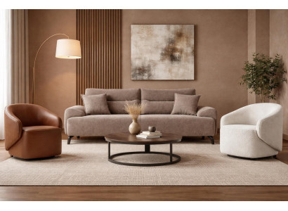 3 Sitzer Sofa 2x Sessel Wohnzimmer Stil modern Farbe braun weiß neu