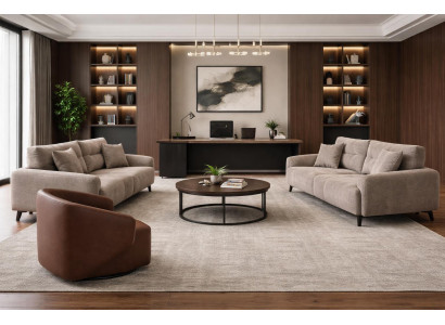 2x 3 Sitzer Sofa Sessel Stil modern Farbe braun praktisch neu Wohnzimmer
