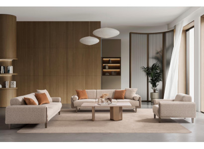 Sofa Set 2x 3-Sitzer 1x Sessel Modern Beige Luxus Design Couch Garnitur