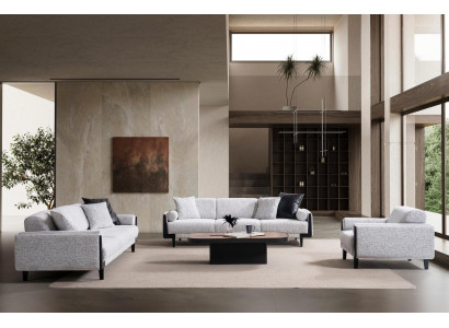 Sofa Set 2x 3-Sitzer 1x Sessel Modern Grau Luxus Design Couch Garnitur