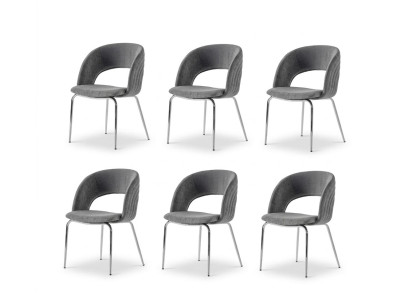 Stühle-Set 6x Stuhl Modern Stoff Komfortabel Grau Weich Bequem