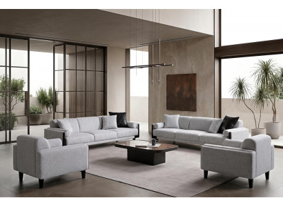 Sofa Set 2x 3-Sitzer Sofa 2x Sessel Modern Grau Stilvoll Bequem Neu