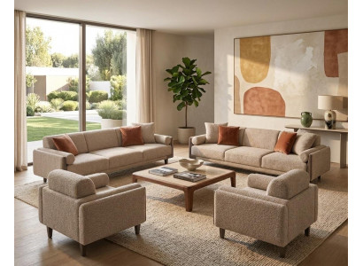 Sofa Set 2x 3-Sitzer Sofa 2x Sessel Modern Beige Luxus Elegant Neu