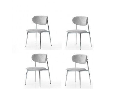 Stühle-Set 4x Stuhl Modern Stoff Komfortabel Grau Weich Bequem