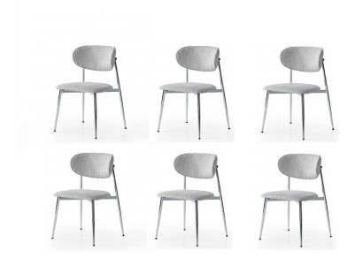 Stühle-Set 6x Stuhl Modern Stoff Komfortabel Grau Weich Bequem