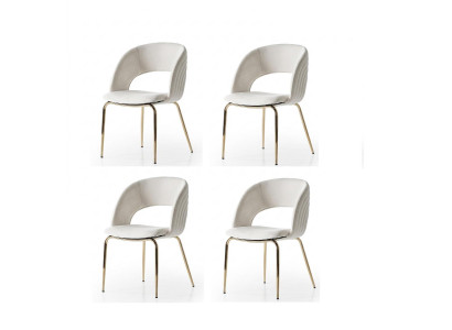 Stühle-Set 4x Stuhl Modern Stoff Komfortabel Beige Weich Bequem