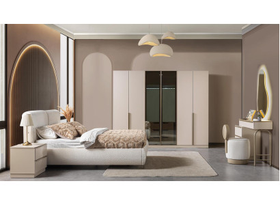 Bett 2x Nachttisch Kleiderschrank Kommode Stil modern Farbe weiß neu