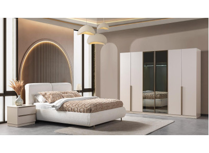 Bett 2x Nachttisch Kleiderschrank Schlafzimmer Stil modern Farbe weiß