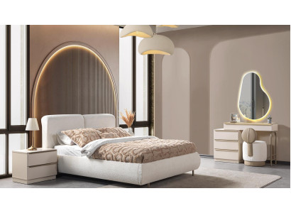 Bett 2x Nachttisch Kommode Schlafzimmer Stil modern Farbe weiß neu