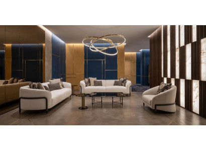 Beige-schwarzes Wohnzimmer-Set 3-Sitzer-Sofas Sessel Couchtisch Beistelltisch
