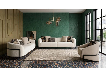 Modernes Wohnzimmer-Set beigefarbene 3-Sitzer-Sofas Sessel luxuriöses Design