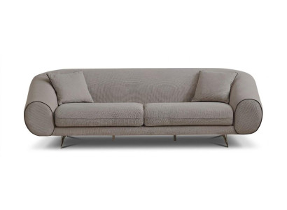 Sofa 3-Sitzer Beige Stoff Modern Mit Holzfüßen