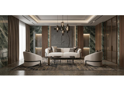 Schwarz-beiges Wohnzimmer-Set 3-Sitzer-Sofa zwei Sessel Couchtisch luxuriös