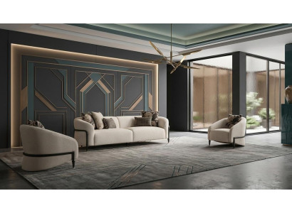 Elegantes beiges Wohnzimmer-Set 3-Sitzer-Sofa zwei Sessel Designermöbel