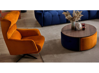 Design Sessel & Couchtisch Japandi Stil Holz Braun Modern Edel.