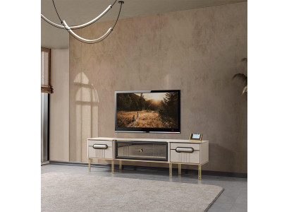 TV unit Stil modern Farbe weiß neu praktisch Wohnzimmer Glas komfortabel