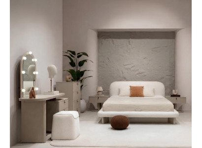 Schlafzimmer Set Bett 2xNachttisch Kommode Schminktisch Spiegel Pouf